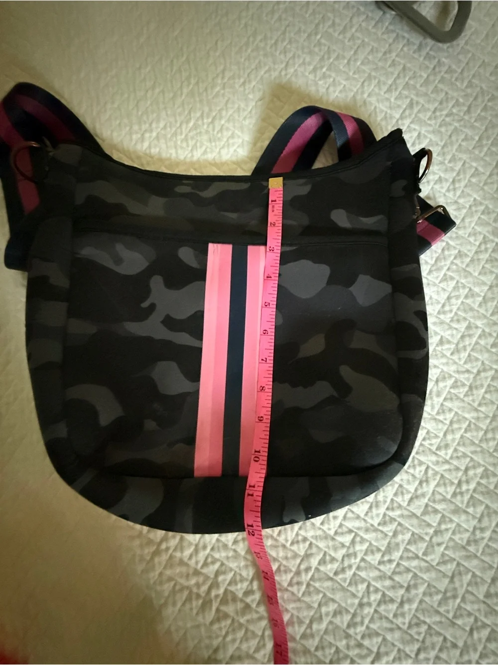 HAUTE SHORE Black Camo Crossbody with Pink Stripe Accent